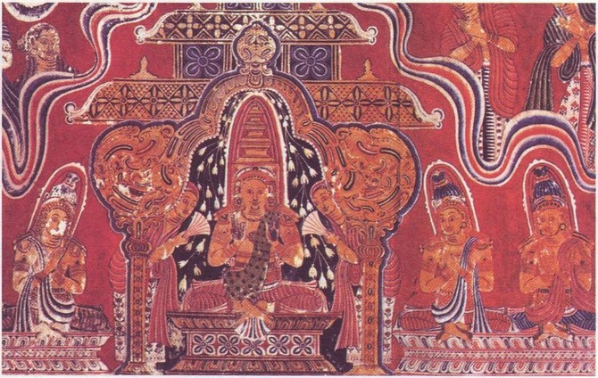 Омивання цариці Маха Майї в озері Анотата. Настінний живопис
